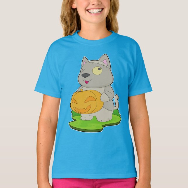 Halloween Zombie Katt T Shirt (Framsida)
