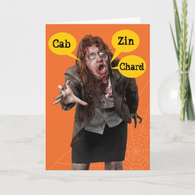 Halloween Zombie Lycklig Hallowine Wino Kort (Framsida)