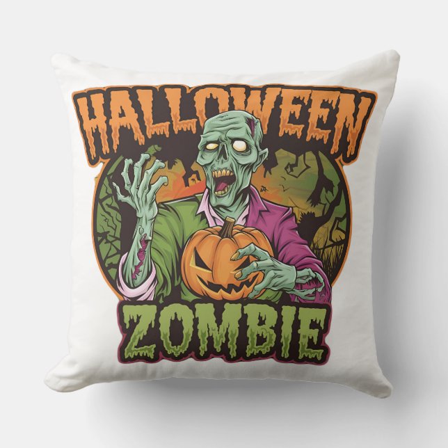 Halloween Zombie med Pumpkin Dekorativ kudde: Spoo Kudde (Framsida)