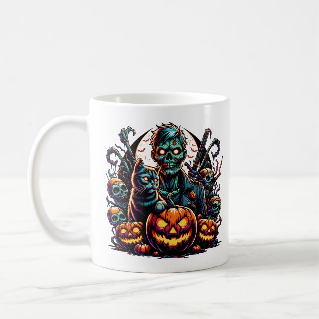 Halloween Zombie och Cat Kaffemugg (Vänster)