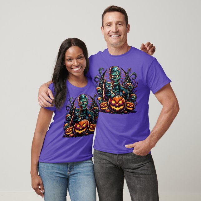 Halloween Zombie och Cat T Shirt (Unisex)