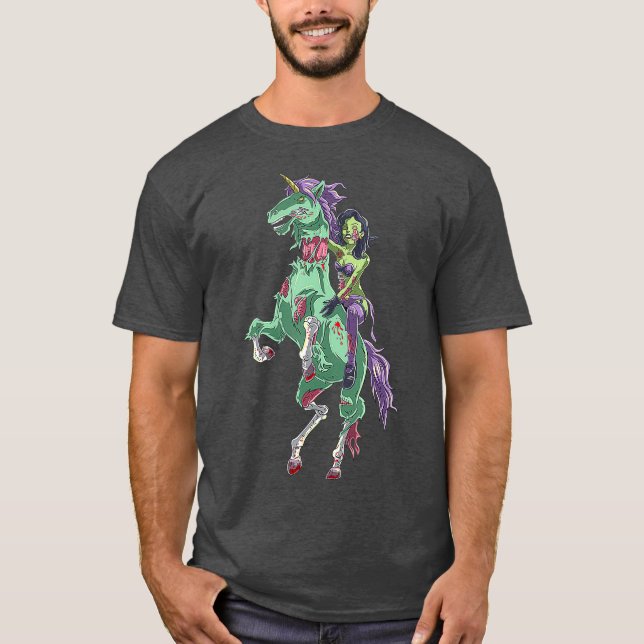 Halloween Zombie Pin Up Woman och Unicorn T Shirt (Framsida)