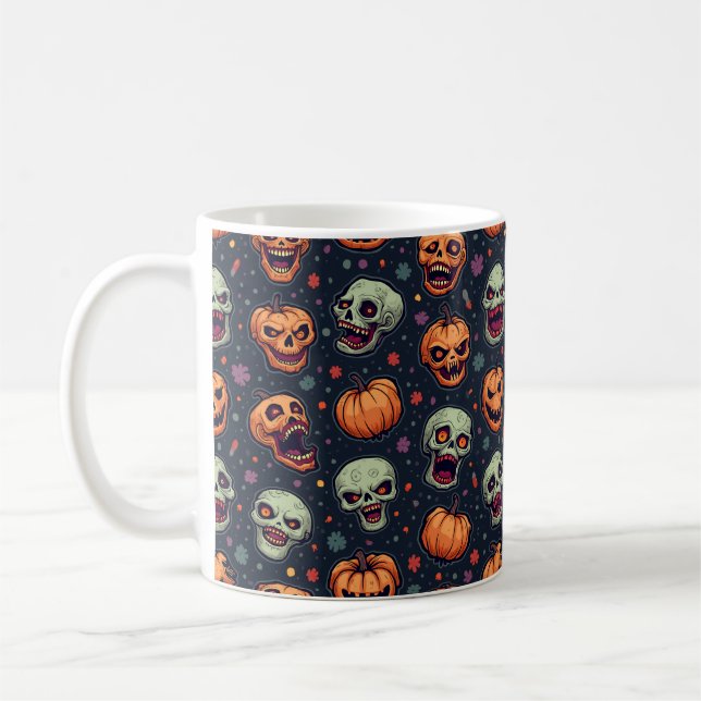 Halloween Zombie & Pumpkin Kaffemugg (Vänster)