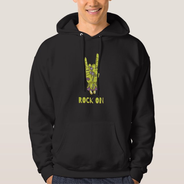 Halloween Zombie Rock On Handtecken Hoodie (Framsida)