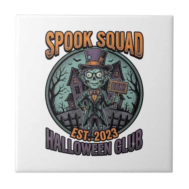 Halloween Zombie Tröja Rolig Spook Squad Graverad  Kakelplatta (Framsidan)