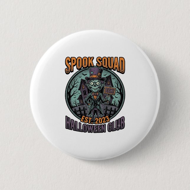 Halloween Zombie Tröja Rolig Spook Squad Graverad  Knapp (Framsida)