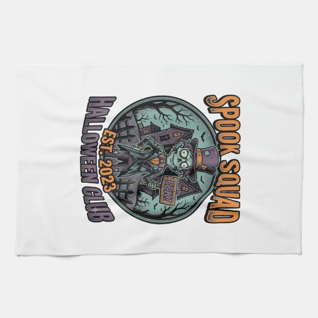 Halloween Zombie Tröja Rolig Spook Squad Graverad  Kökshandduk (Horisontell)