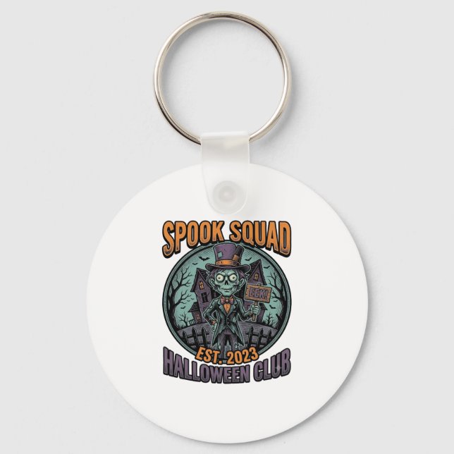 Halloween Zombie Tröja Rolig Spook Squad Graverad  Nyckelring (Framsida)
