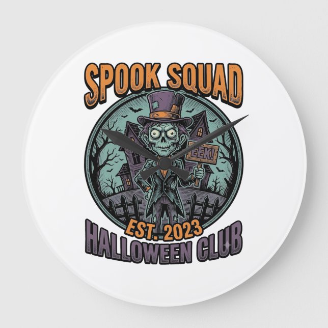 Halloween Zombie Tröja Rolig Spook Squad Graverad  Stor Klocka (Framsida)