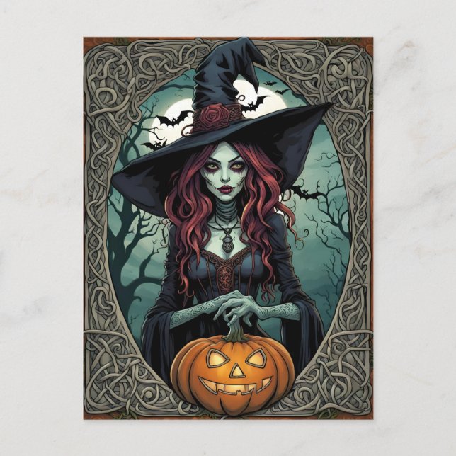 Halloween Zombie Witch Vykort (Framsida)