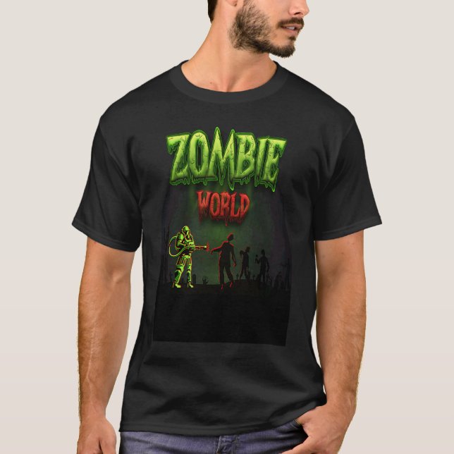Halloween Zombie World killing zombies Brain  Boys T Shirt (Framsida)