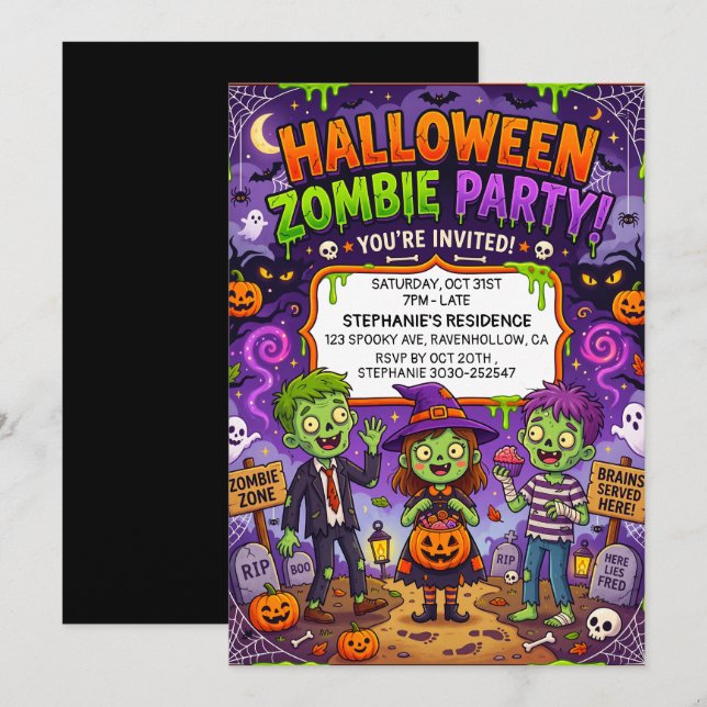 Halloween Zombiefest Graveyard Inbjudningar (Fram/baksida)