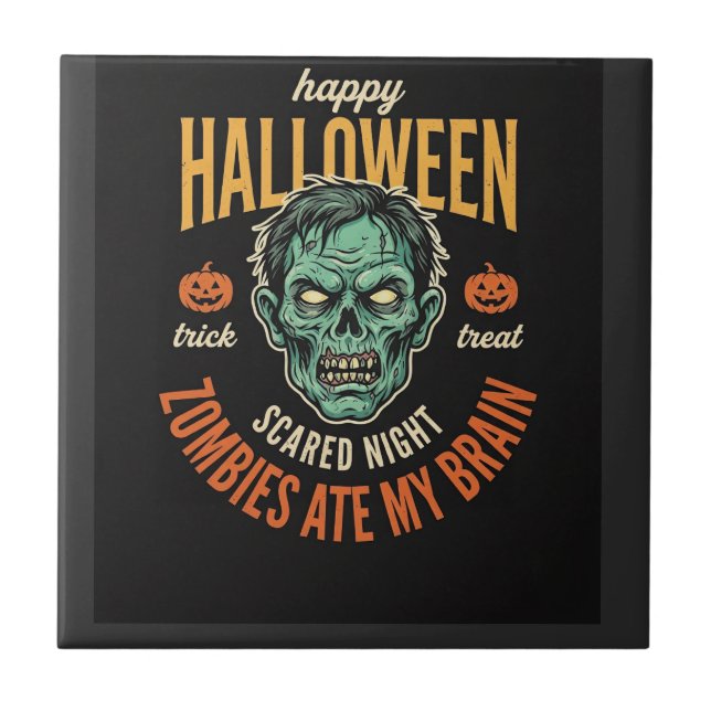 Halloween-zombies åt min hjärna kakelplatta (Framsidan)