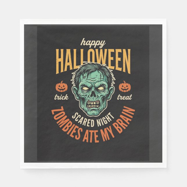 Halloween-zombies åt min hjärna pappersservett (Framsidan)