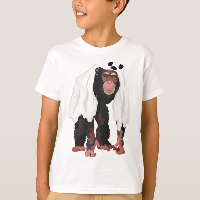 Halloween Zoo Chimp Ghost T Shirt (Framsida)