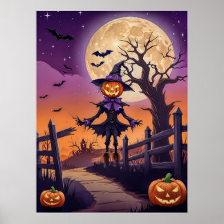 Halloweenaffisch med pumpabana under lysande måne poster