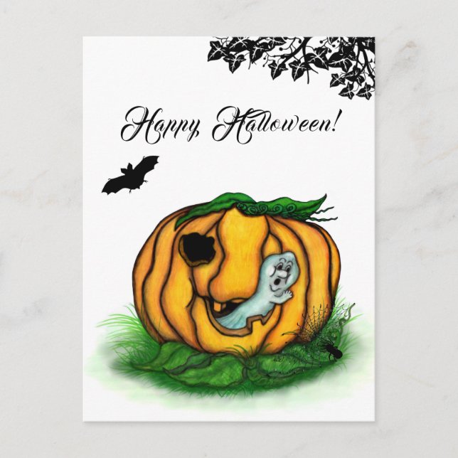 Halloweenandanen, Fladdermus, Spöke och Spindel Vykort (Framsida)