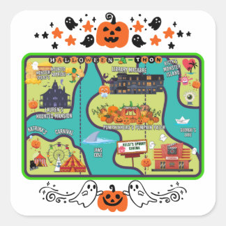 Halloweenathon Karta 1 Square Sticker Fyrkantigt Klistermärke