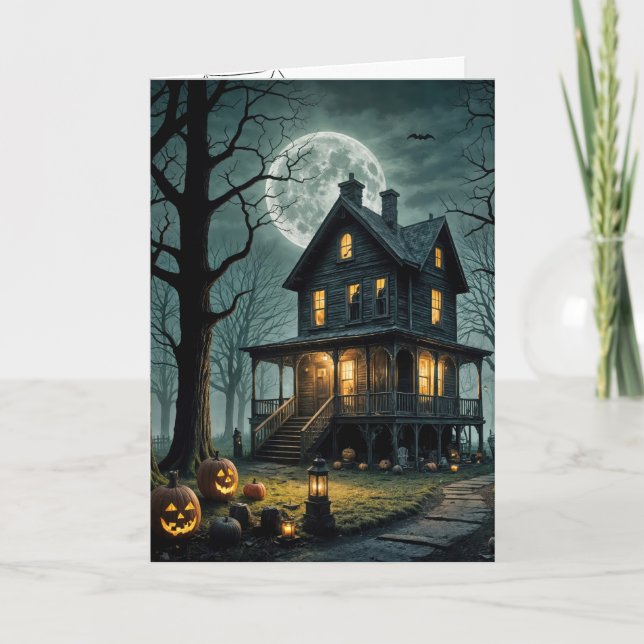 Halloweenbuktad kammare med Jack-o-lyktor Kort (Framsida)