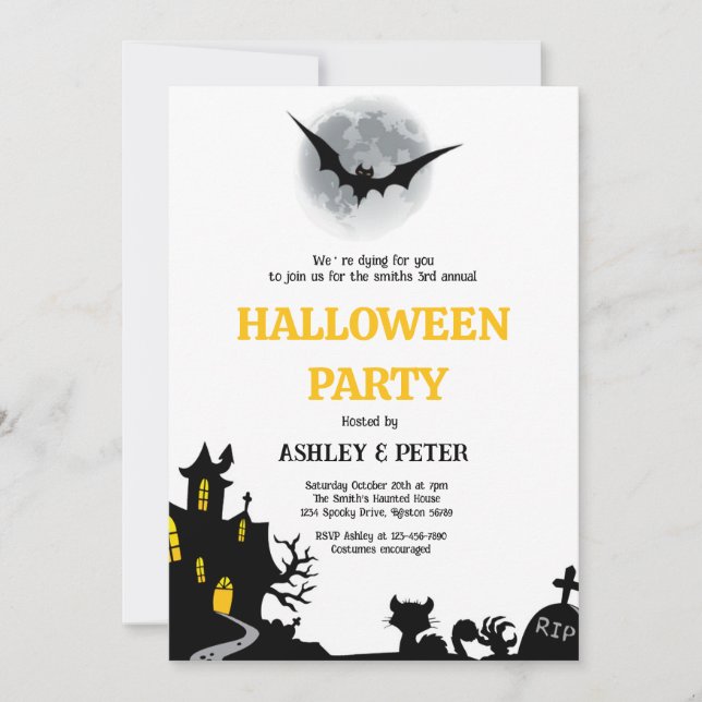 Halloweenfest årliga kostym spökhus  inbjudningar (Framsida)