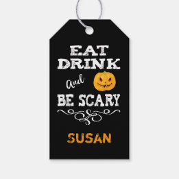 Halloweenfest Ät Drick & Var Rädslig Pumpa Ansikte Presentetikett