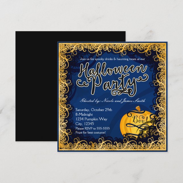 Halloweenfest Blå & Orange Inbjudningar (Fram/baksida)