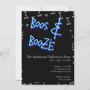 Halloweenfest Boos and Booze Neonblå Inbjudningar