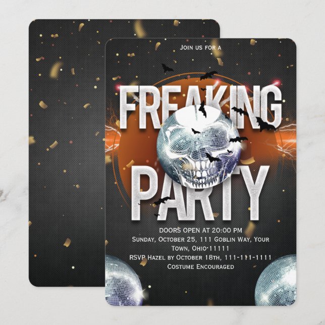 Halloweenfest Disco Döskalle Inbjudningar (Fram/baksida)