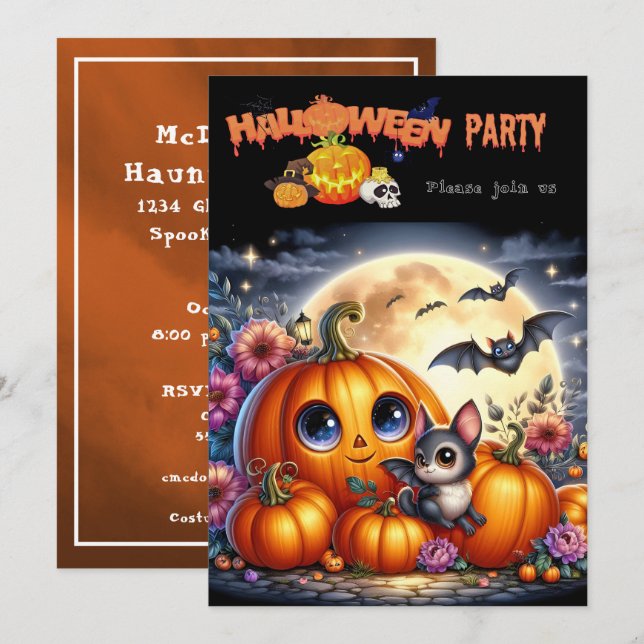Halloweenfest Färgglad & Redigerbar Inbjudningar (Fram/baksida)