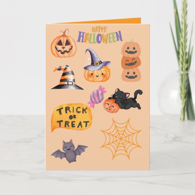 Halloweenfest fixad till trick or treat kort (Framsida)
