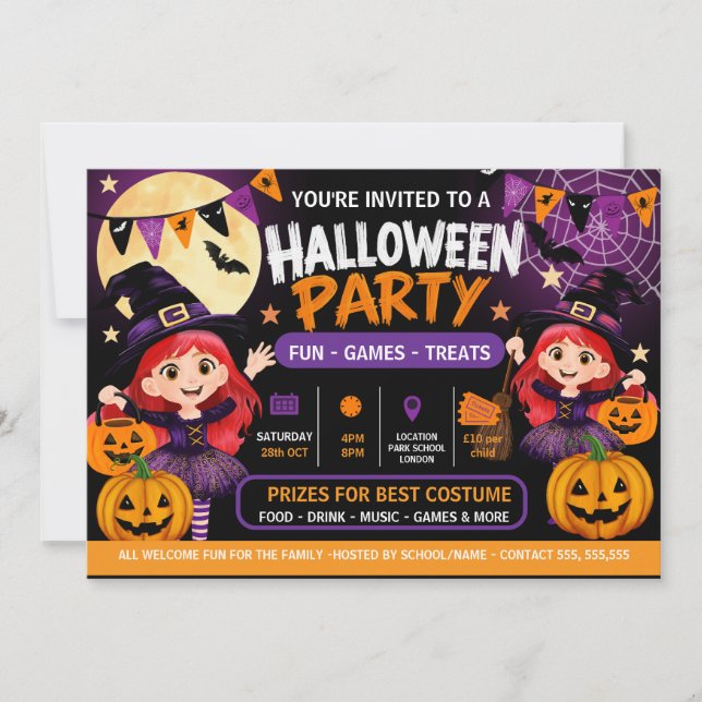 Halloweenfest för barn inbjudan | Söt och kuslig  (Framsida)