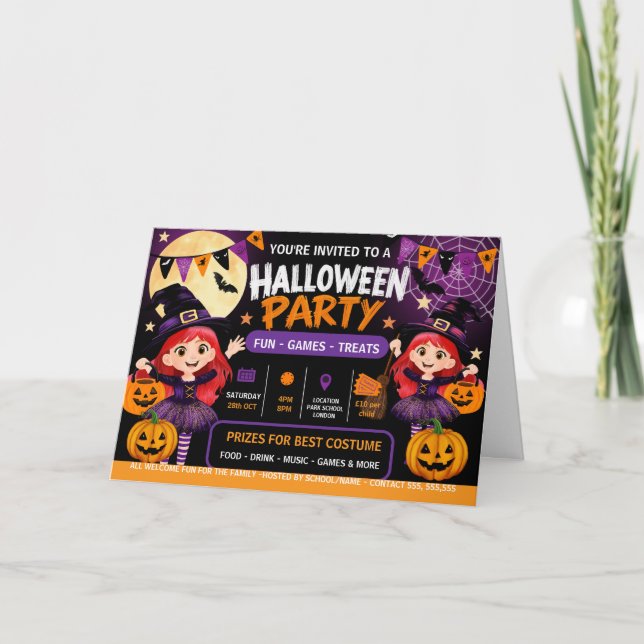 Halloweenfest för barn inbjudan | Söt och kuslig  (Framsida)