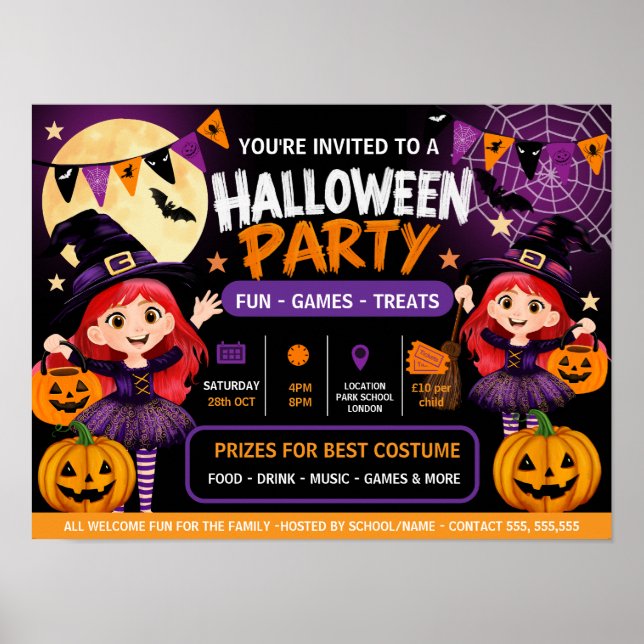 Halloweenfest för barn inbjudan | Söt och kuslig  Poster (Framsidan)