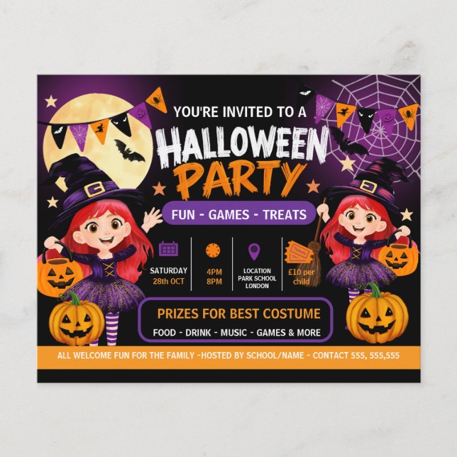 Halloweenfest för barn inbjudan | Söt och spöklik  Flygblad (Framsidan)