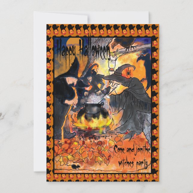 Halloweenfest för häxor Inbjudan original konst (Framsida)