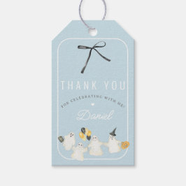 Halloweenfest för pojke med spöke och svart rosett presentetikett