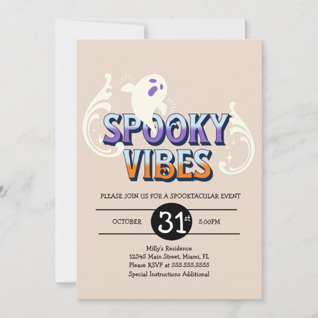 Halloweenfest Ghost Mörka Vibbar Födelsedag Inbjudningar (Framsida)
