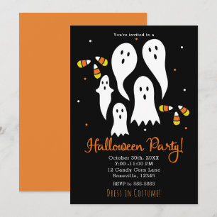 Halloweenfest Ghosts & Candy Corn Svart Orange Inbjudningar