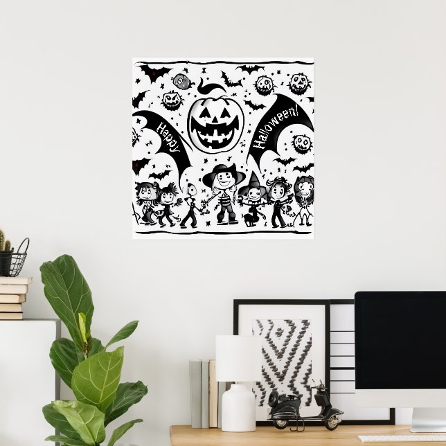 Halloweenfest i svart och vitt poster (Hemmakontoret)