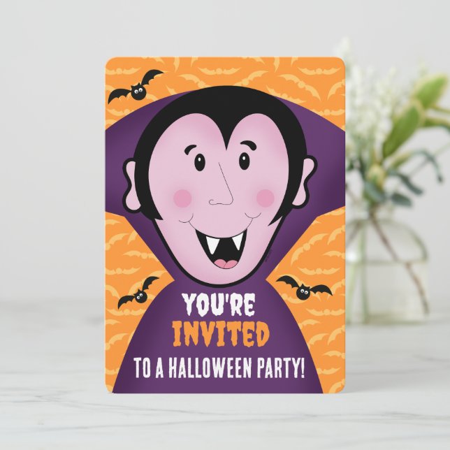 Halloweenfest Inbjudan Dracula Vampyr Barn Söt  (Stående Fram)