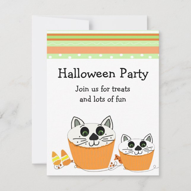 Halloweenfest-inbjudan med katt Cupcake Inbjudningar (Framsida)