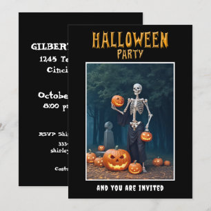 Halloweenfest-inbjudan Skelett bland pumpor Inbjudningar