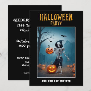 Halloweenfest-inbjudan Skelett med pumpor Inbjudningar