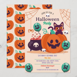Halloweenfest Inbjudan Spöken Pumpa Katter Spindel