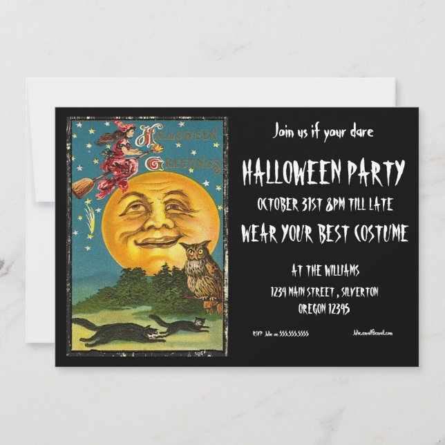 Halloweenfest Invitation Vintage Häxa Inbjudningar (Framsida)