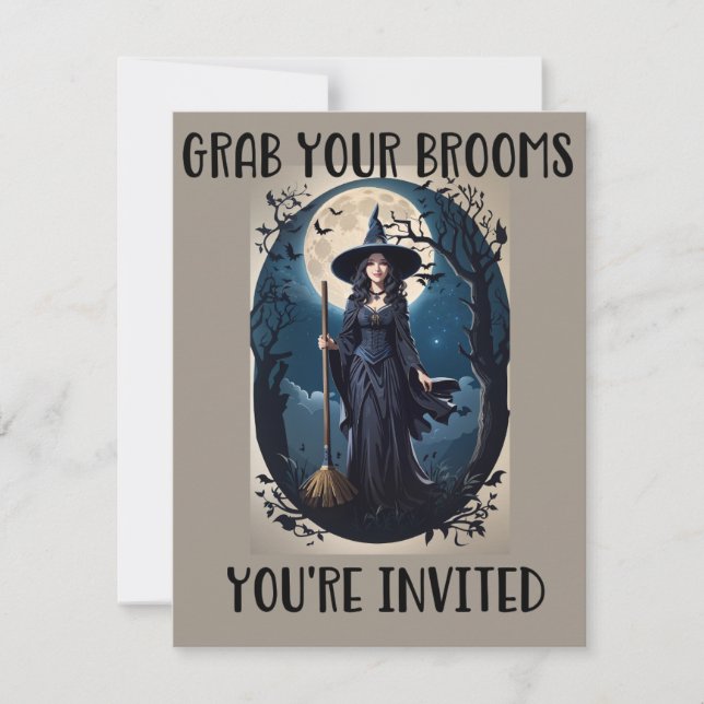 Halloweenfest Invitationer med Kvastar  Inbjudningar (Framsida)