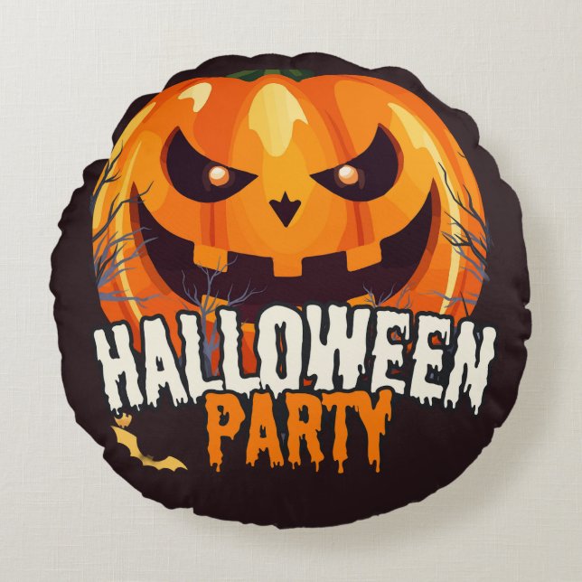 Halloweenfest – Jack-o'-lantern-design Rund Kudde (Framsidan)