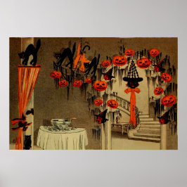 Halloweenfest Jack O Lantern Pumpa Svart Katt Poster