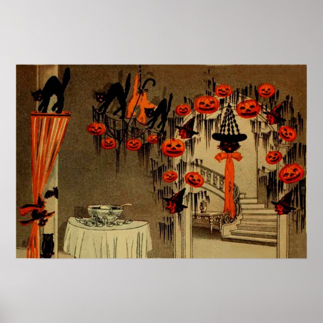 Halloweenfest Jack O Lantern Pumpa Svart Katt Poster (Framsidan)