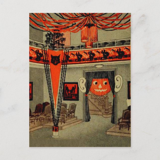 Halloweenfest Jack O Lantern Pumpa Svart Katt Vykort (Framsida)